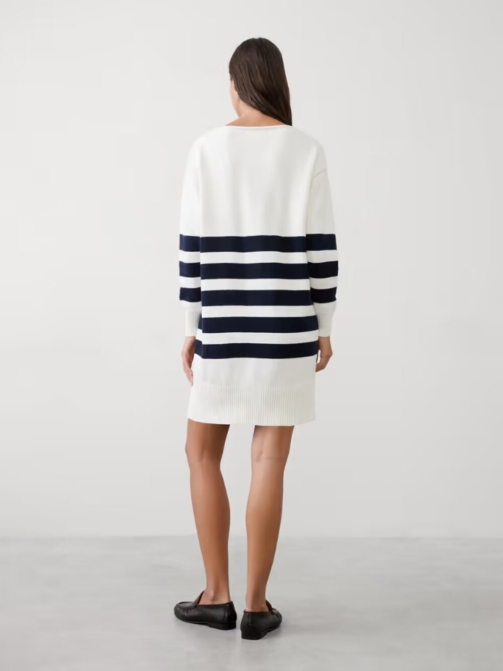 Banana Republic Boatneck Mini Sweater Dress Blue Stripe XL Relaxed NWT - Picture 3 of 6